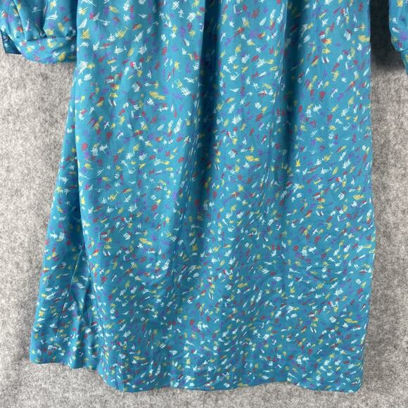 Vintage Neiman Marcus Dress Womens Medium Blue Printed Ruffle Retro USA Made - Picture 12 of 16